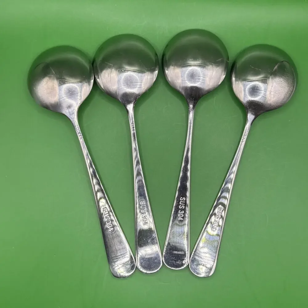 4 Qty Round Soup Spoons SUS304 Stainless Steel Small Soup Spoons 6 5/8 in Modern